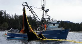 Alaska Salmon Purse Seining Boat Photo Button