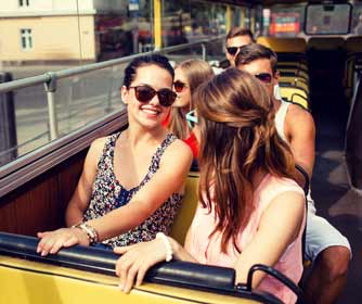 Friends Enjoying City Town on Double Decker Bus Photo