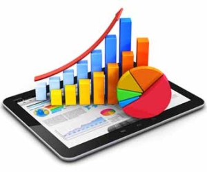 Statistics, Pie Charts, Bar Graphs on tablet
