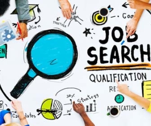 Job search terms cartoon image with hands