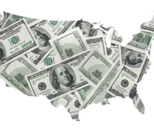 Map of United States Covered In $100 Bills