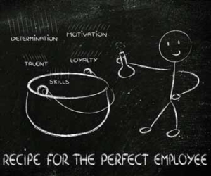 A chalkboard sketch of recipe for the perfect employee graphic