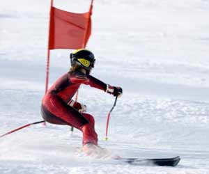 Ski Racer Running Slalom Gates