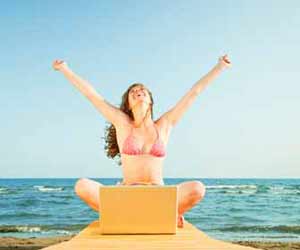 Woman on Dock Loves Tutoring Online from Anywhere in the World