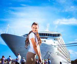 Cruise Ship Employee Boarding Cruise Ship After Shopping in Port
