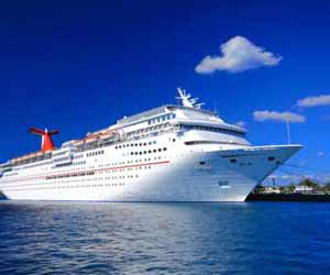 Large Luxury Cruise Ship Docked at port in the Bahamas