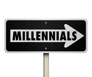 Street sign pointing in the direction of millennial generation