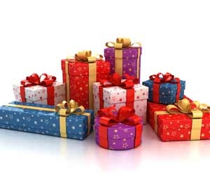A pile of gifts and presents for employees during the holidays