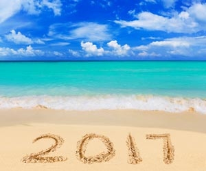 2017 in the sand on a tropical beach on a picture perfect day