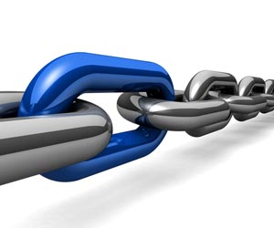 Blue link in a chain of links