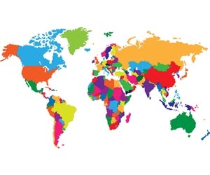 Map of the world with countries in different colors
