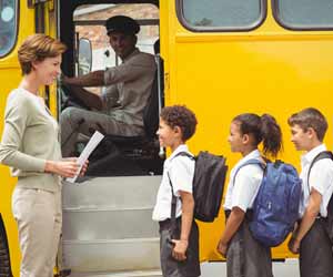 School Bus Driver Stopped as School Kids Board Bus