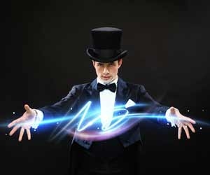 Magician displaying wild lights with his hands