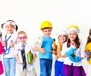Group of children dressed up as different professionals