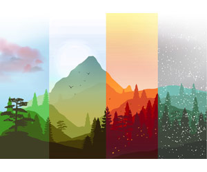 Graphic of mountains with changing seasons